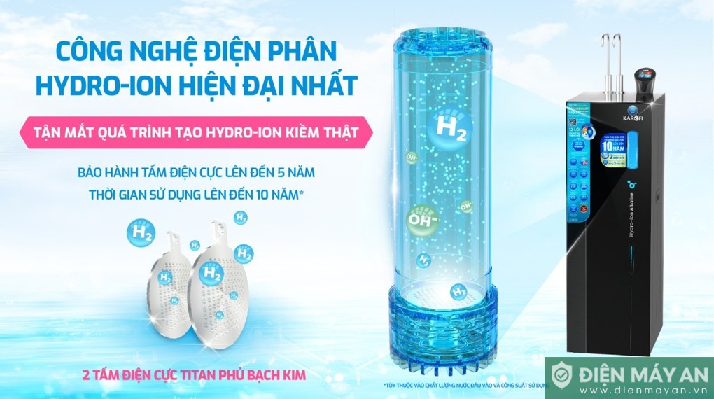 Máy lọc nước RO nóng nguội lạnh Hydro-ion kiềm Karofi KAE-S86 12 lõi